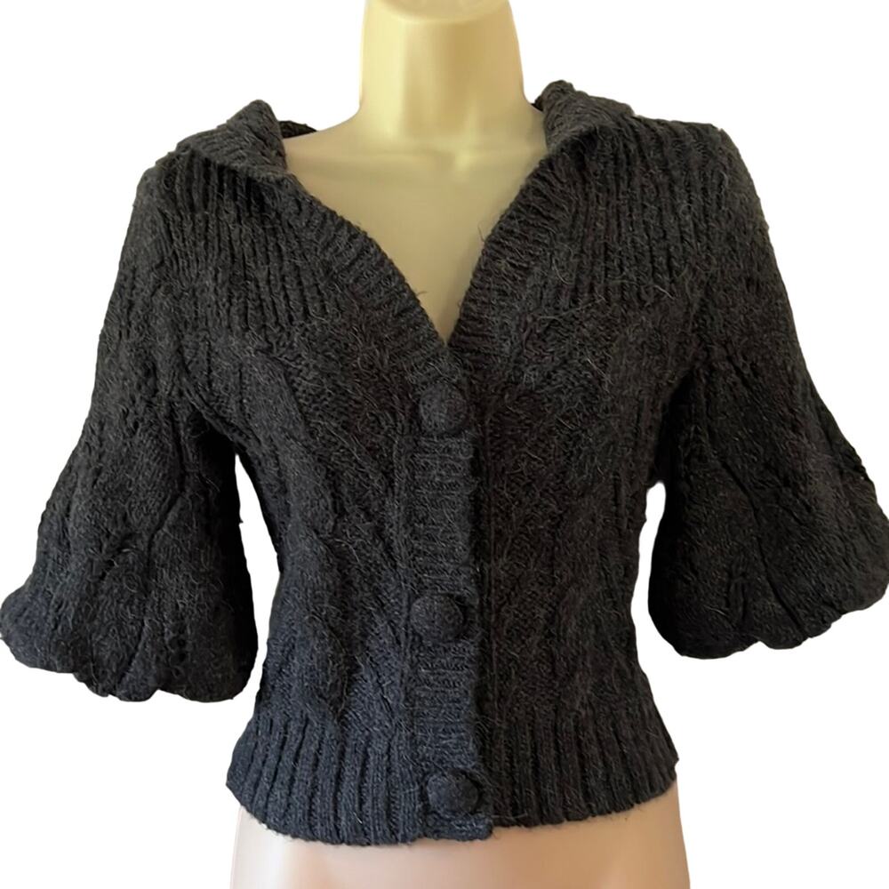 Guess Size XS Gray Hooded Cardigan Sweater Y2K Crop Waist